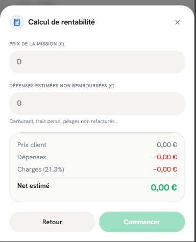 Calcul de rentabilité d'une mission de convoyage dans Conv'Pocket