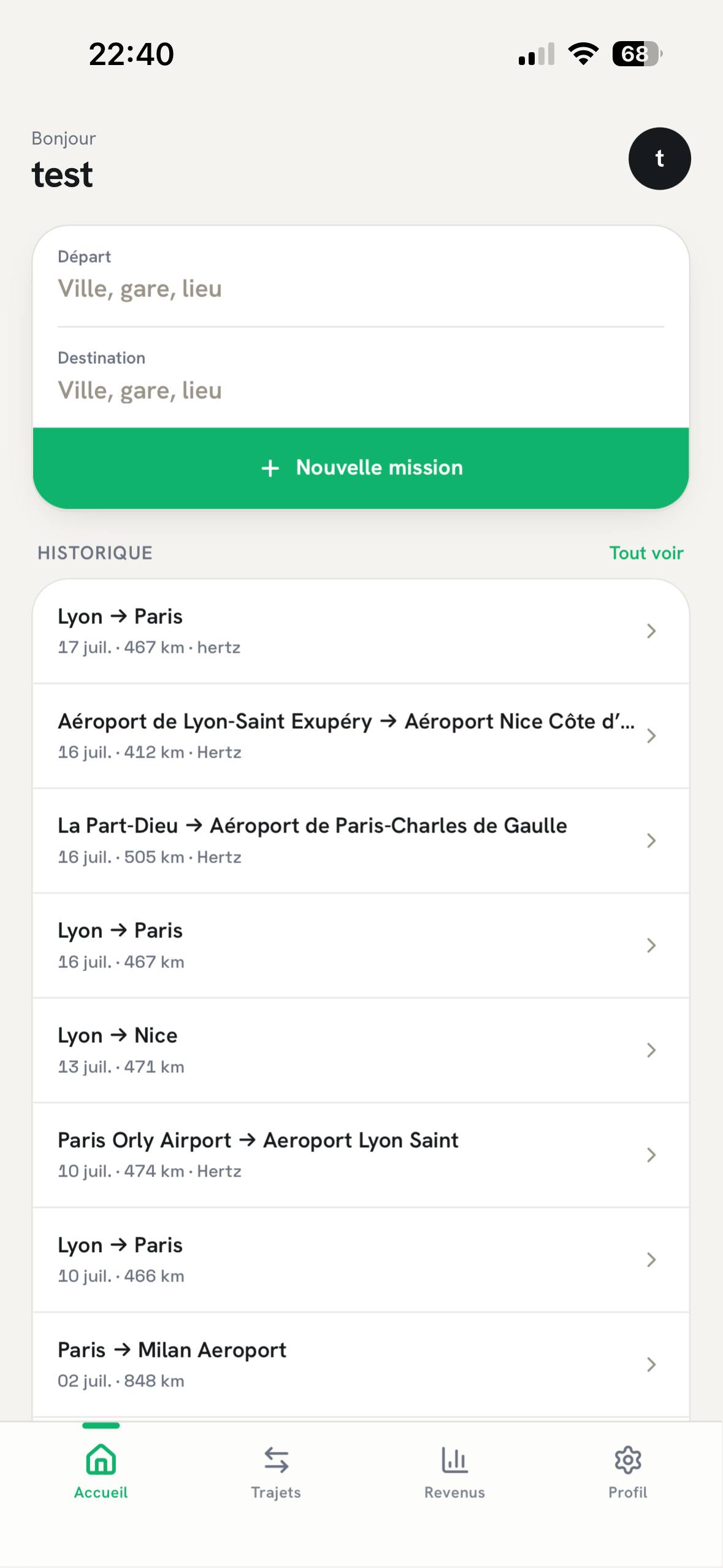 Tableau de bord de Conv'Pocket (convpocket) sur mobile